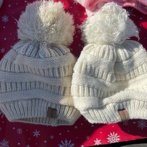 Rebels Ivory and Tan Knit Kids Beanies with Pom-Pom